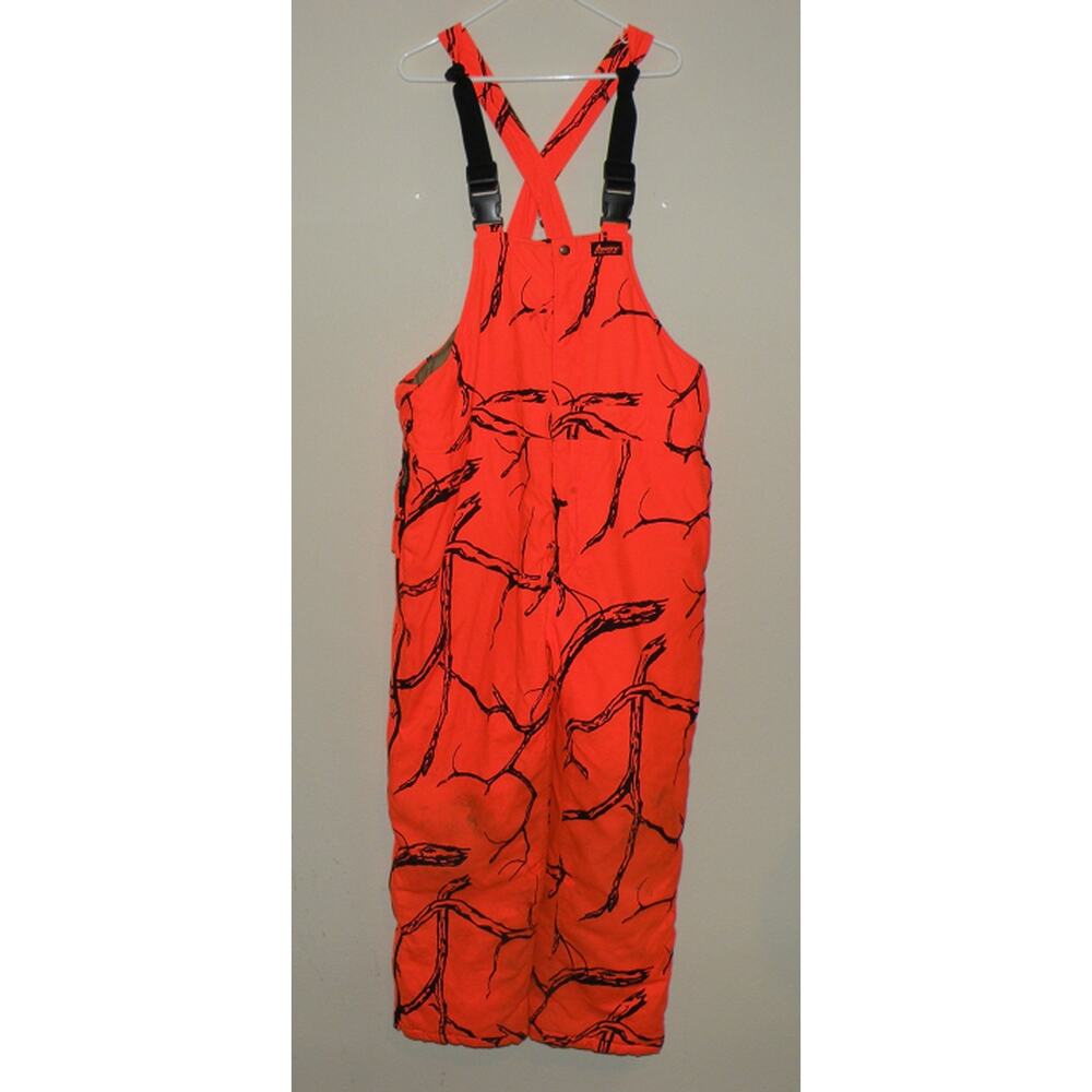 Mount’n Prairie Hunter Hide Men’s Large Bibs Blaze Orange Camo Insulated Stained